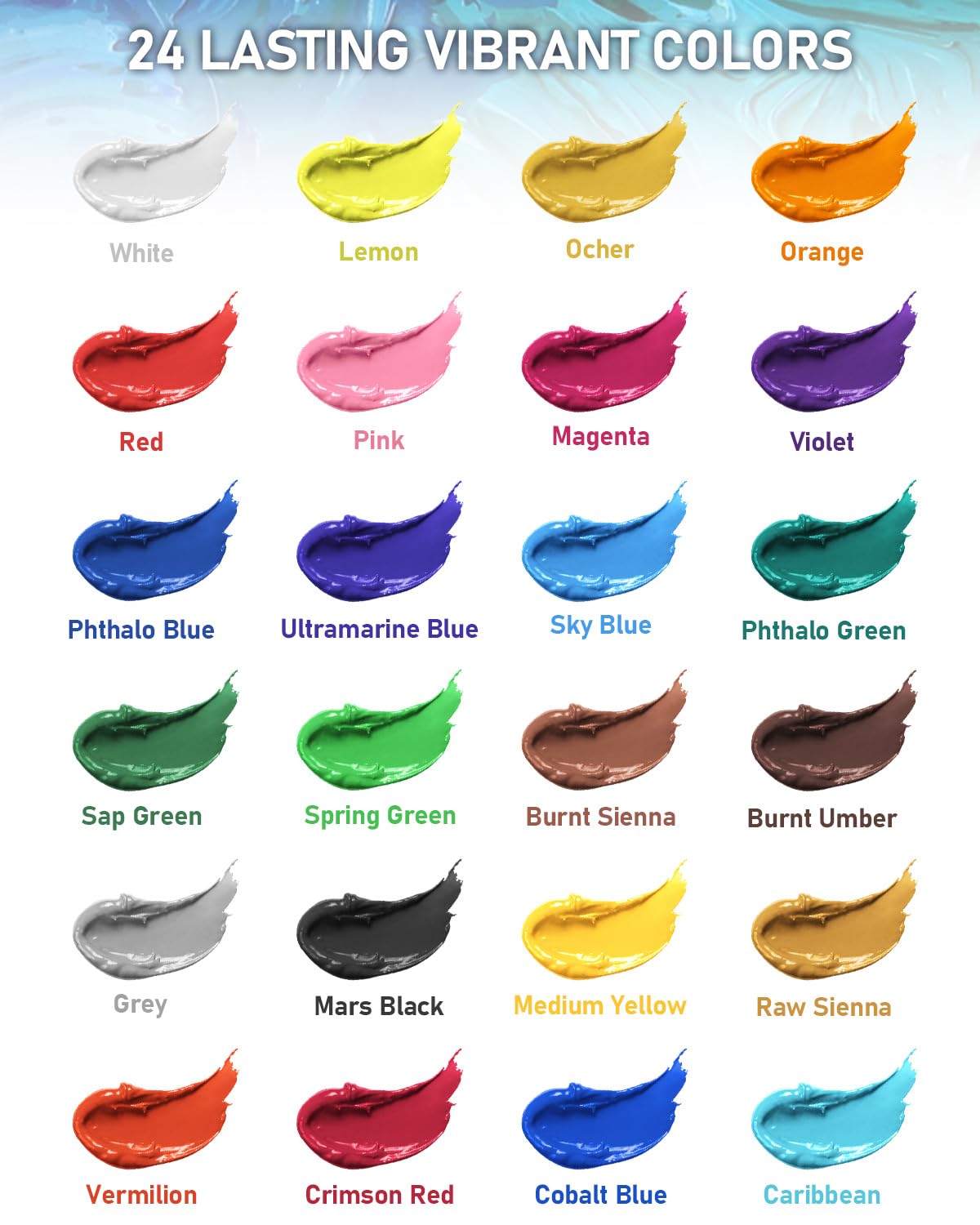 Nicpro 24 Colors Large Bulk Acrylic Paint Set (8.45 oz,250 ml) Non Toxic Artist Painting Supplies for Multi Surface Canvas, Wood, Fabric Leather, Rock, Glass, Paper, Crafts, Hobby with Color Wheel Nicpro