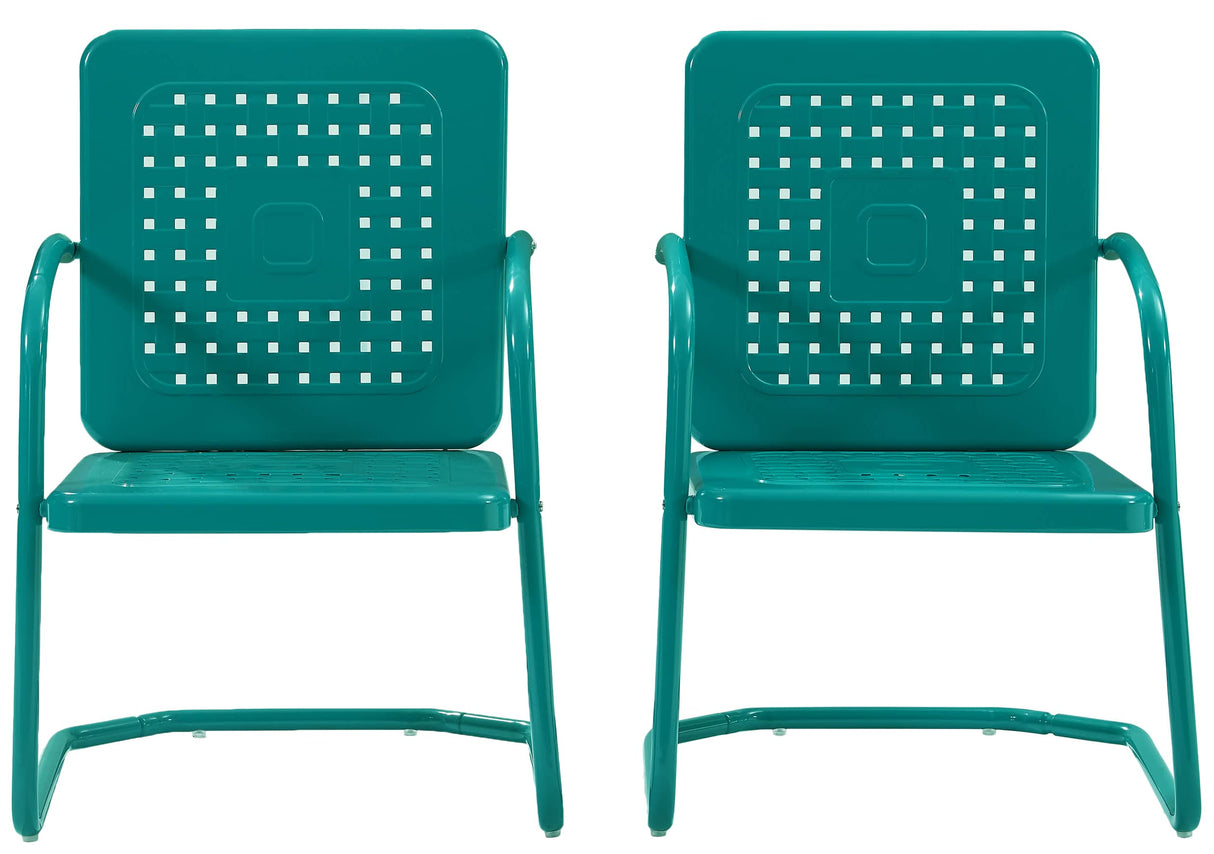 Crosley Furniture Bates 2-Piece Outdoor Chair Set, Retro Metal Patio Chairs for Dining, Porch, Deck, Balcony, Turquoise Gloss Crosley Furniture