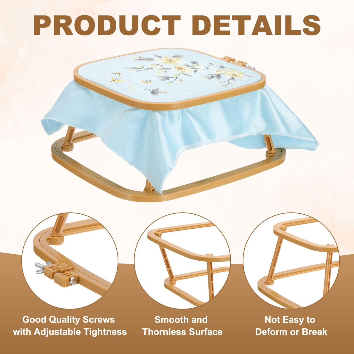 PATIKIL 9.4" x 8.7" Square Embroidery Hoop Stand, Adjustable ABS Plastic Cross Stitch Stand Hands-Free 2-Tier Embroidery Hoop Holder Punch Needle Frame for Sewing Arts Needlework, Khaki PATIKIL