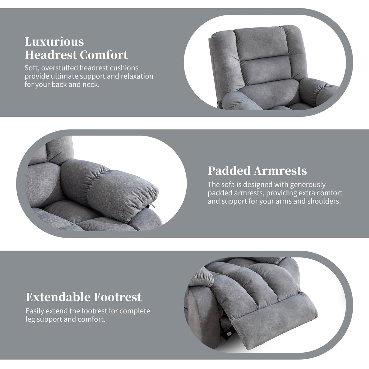 Massage Recliner Chair with Heat and Massage, Soft Fabric Ergonomic Manual Reclining Chairs, Heavy Duty Reclining Sofa Chair with Side Pockets for Living Room (Light Grey) IOMOR