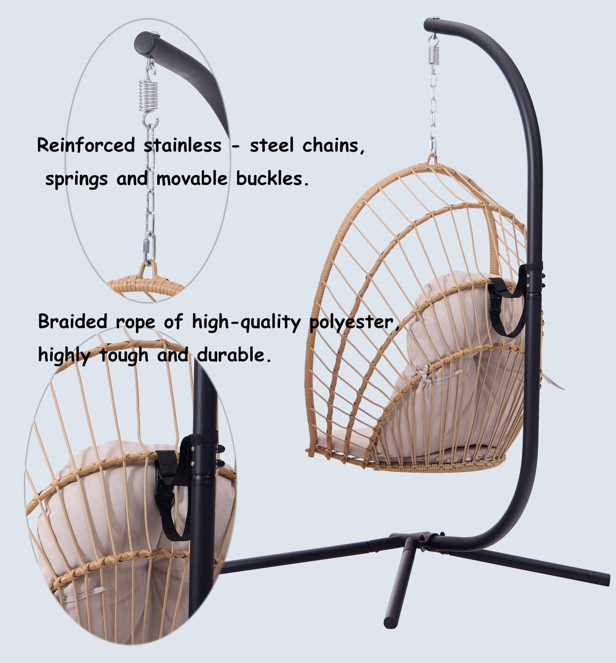 Topfuca Indoor/Outdoor Egg Hanging Chair with Stand - Patio Wicker Swing Hammock Chair. 350lbs Capacity, Cushioned. Ideal for Bedroom, Balcony, Porch, Garden. Versatile Swing Chair for All Spaces Topfuca