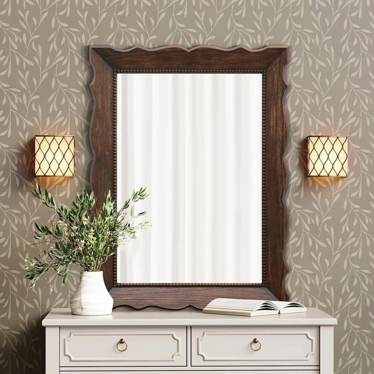 Besdomus Rustic Wooden Framed Mirror: 32" x 24" Dark Brown Wood Bathroom Mirrors for Wall - Vertical or Horizontal Hanging for Bathroom/Vanity/Entryway - Ideal for Farmhouse Style Lovers Besdomus