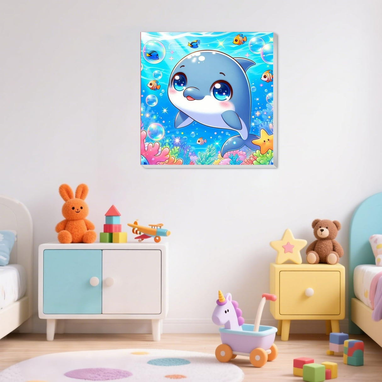 XTCIXAL Paint by Numbers Kit for Kids with Frame, Dolphin Paint by Number Kids Age 5-8-12, Paint by Number with Frame for Gifts and Home Decor 8X8 Inch XTCIXAL