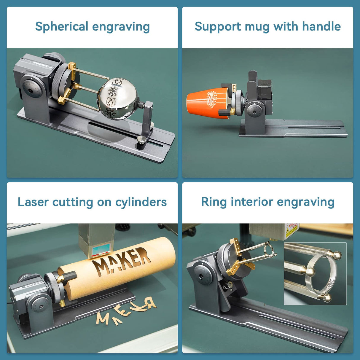 ATOMSTACK MAKER R1 PRO Laser Rotary Chuck Engraver 4 in 1 Multi-function Jaw Chuck Rotation Laser Engraver Compatible with Most Engraver for Irregular Items Spherical & Cylindrical Objects Gray ATOMSTACK