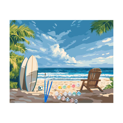 Summer Beach Scene Paint by Number, Surfboards Paint by Numbers Kits for Adults, Beach Chair Poster Wall Art, Seascape DIY Acrylic Painting, Blue Ocean Home Wall Decor(16x20inch, No Frame)