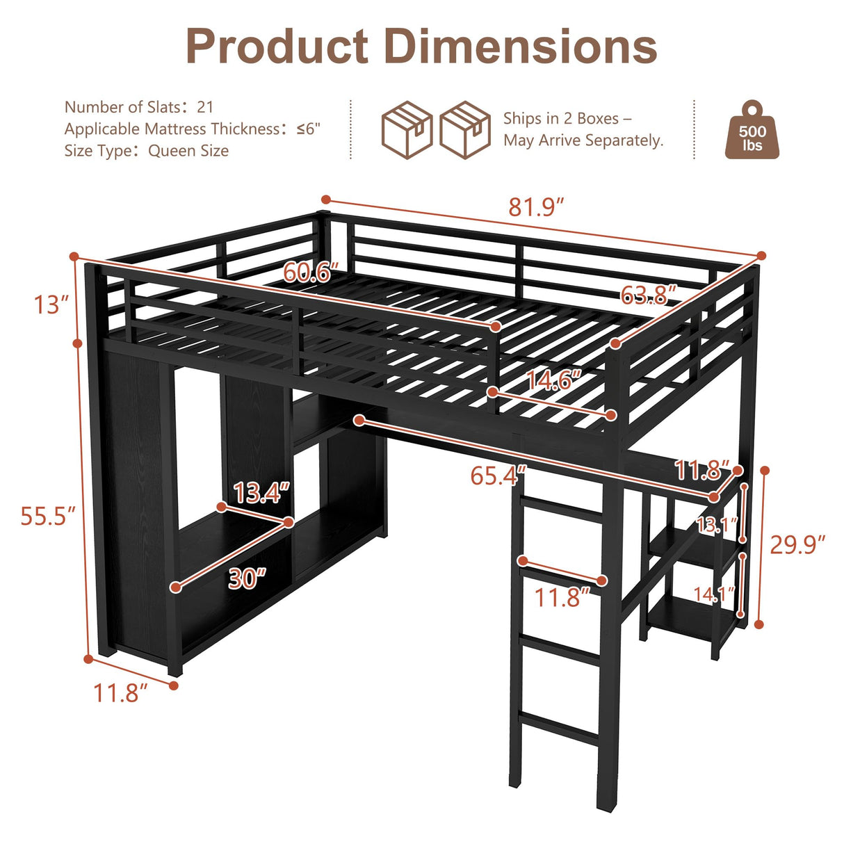 MAKIAAP Queen Heavy Duty Metal Loft Bed with L-Shaped Desk, Wardrobe & 5 Storage Shelves – Space-Saving Design for Kids, Teens, Adults – 500LBS Capacity, Easy Assembly (Queen) MAKIAAP