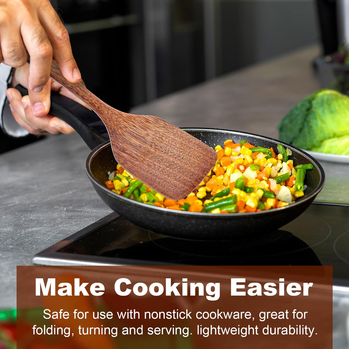 Yuanchu 2Pcs Wooden Spatula For Cooking, 12 Inch Wood Spatula Cooking Spatula Kitchen Utensils Set For Nonstick Cookware Kitchen Spatula For Fish Eggs Pancakes Yuanchu