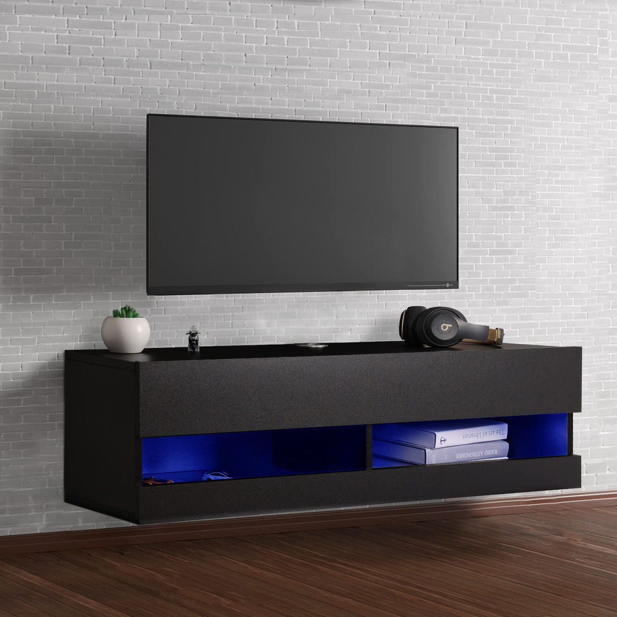 KELIXU Floating TV Stand Wall Mounted TV Shelf, Floating Entertainment Center Black TV Stand with Storage Media Console Shelf for Living Room, Bedroom - 39.4"(L) x 11.8"(W) x 10.2"(H) KELIXU