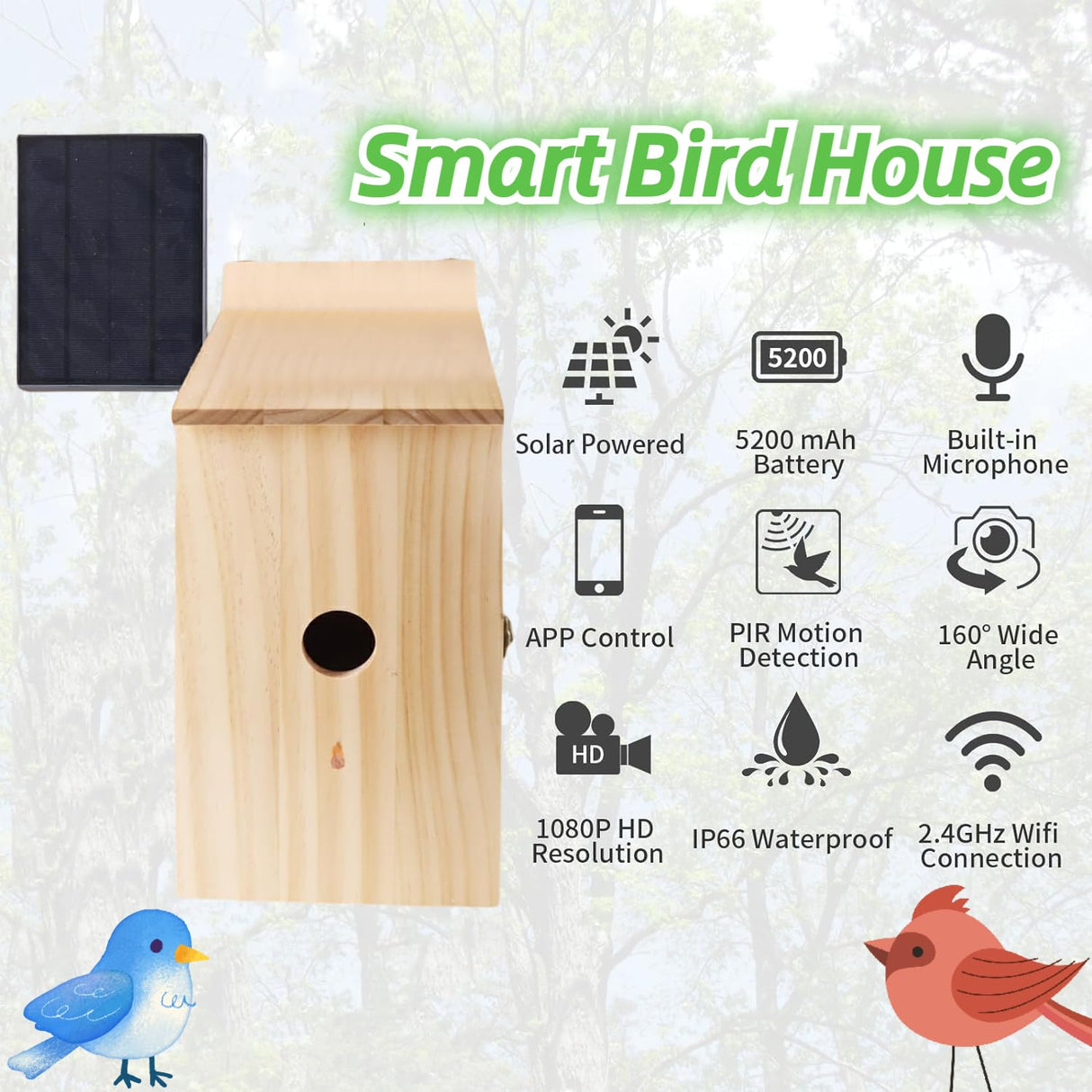Q-DIRT PRO Smart Bird House Camera Solar Powered, 1080p HD Wireless Birdhouses for Outdoors, Auto Capture Bird Videos & Motion Detectio and App Notify, Bird House Box Present for Wild Birds Q-DIRT PRO