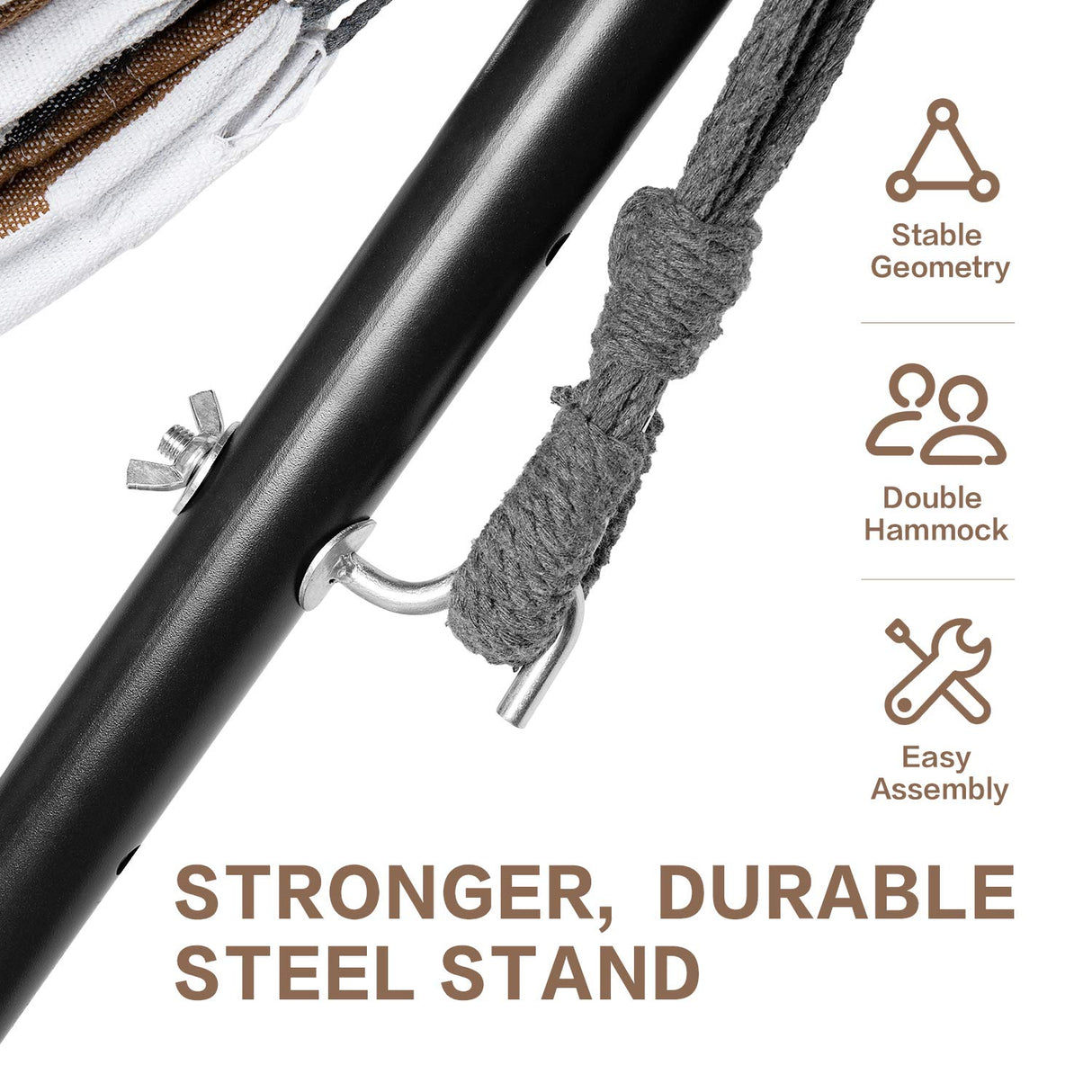 PNAEUT Double Hammock with Space Saving Steel Stand Included 2 Person Heavy Duty Outside Garden Yard Outdoor 450lb Capacity 2 People Standing Hammocks and Portable Carrying Bag (Coffee) PNAEUT