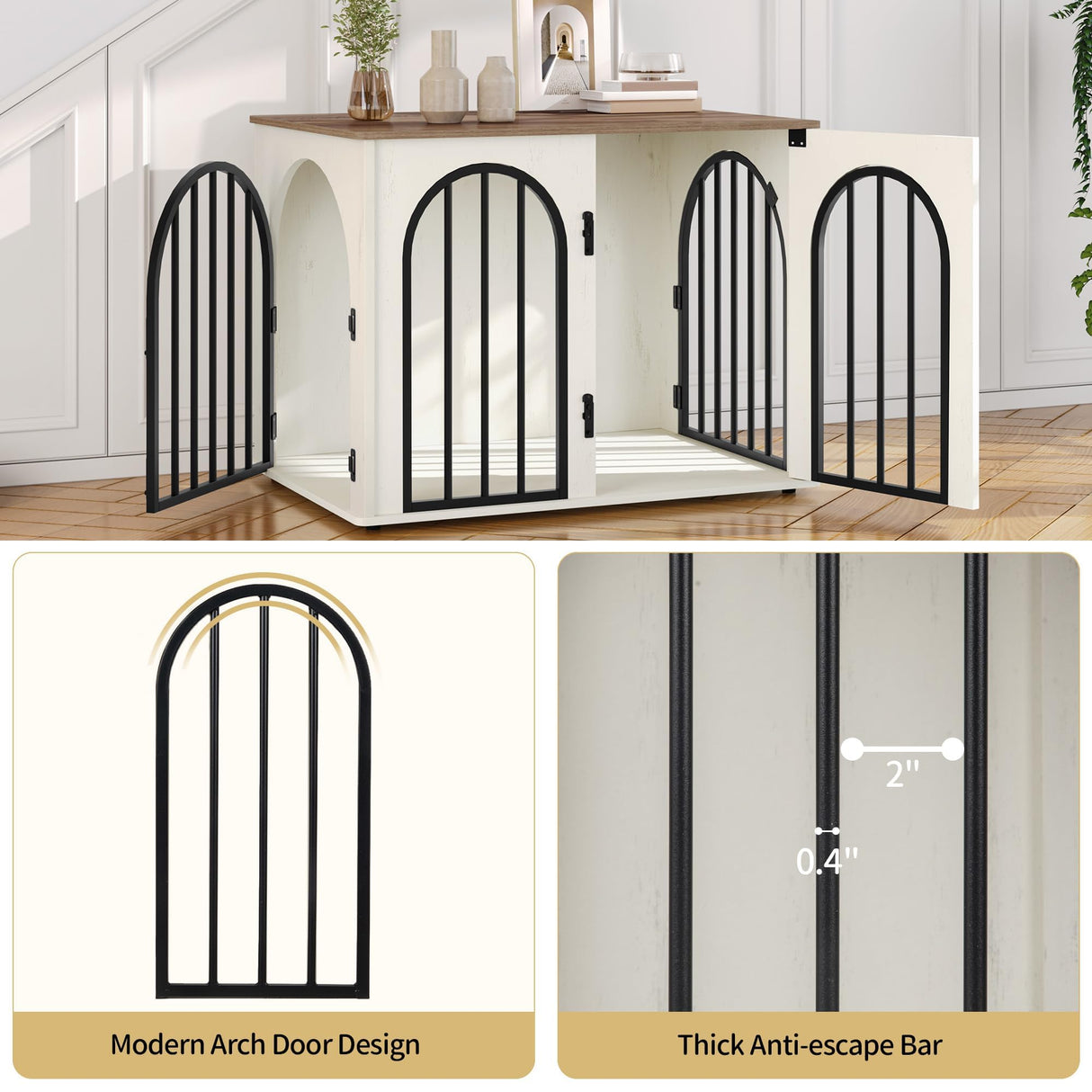 Hzuaneri 31.5'' Wooden Dog Crate Furniture, Indoor Dog Kennel Dogs Cage for Small/Medium Dogs, Heavy Duty Dog Crates Decorative Pet House End Side Table TV Stand, White Brown DFC85114B Hzuaneri