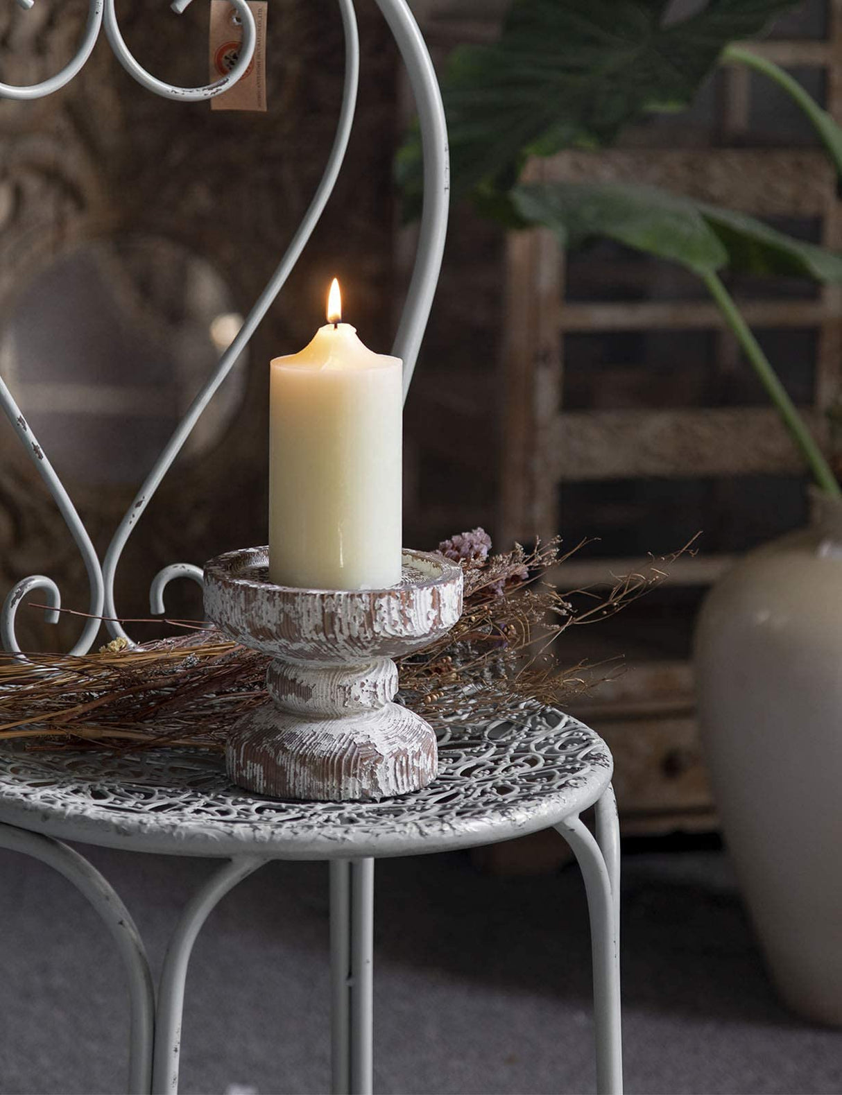 Hand Crafted Wooden Candle Holders Pillar, Candle Holders for Candlesticks, Farmhouse Shabby Chic Candle Holders for Home Living Room, Candle Centerpieces for Tables (5.7" x 5.7" x 4.7") SOFE