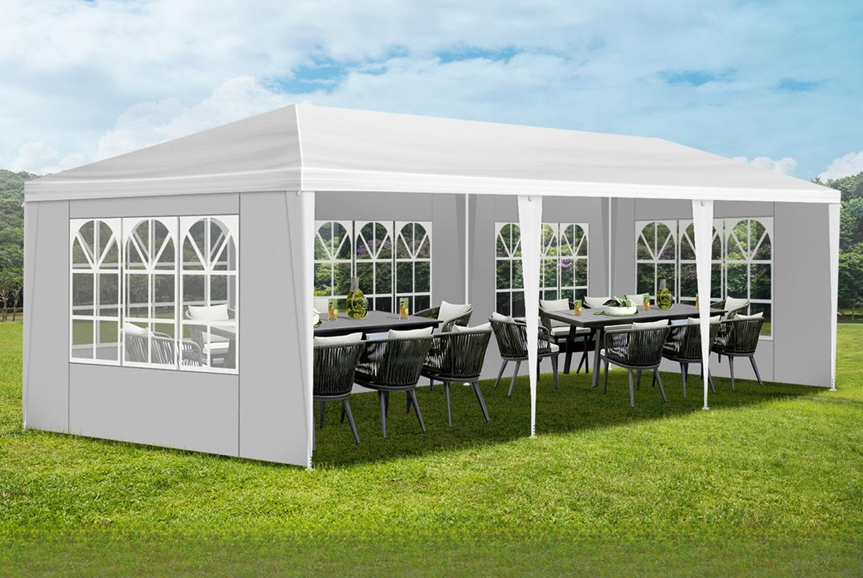 Linkhoo 10x30 FT Outdoor Canopy Party Tent with 5 Removable Sidewalls, Large Waterproof Wedding Tents w/Ground Nails & Windproof Ropes, Outside Gazebo Pavilion Event Shelter for Garden Patio, White LINKHOO