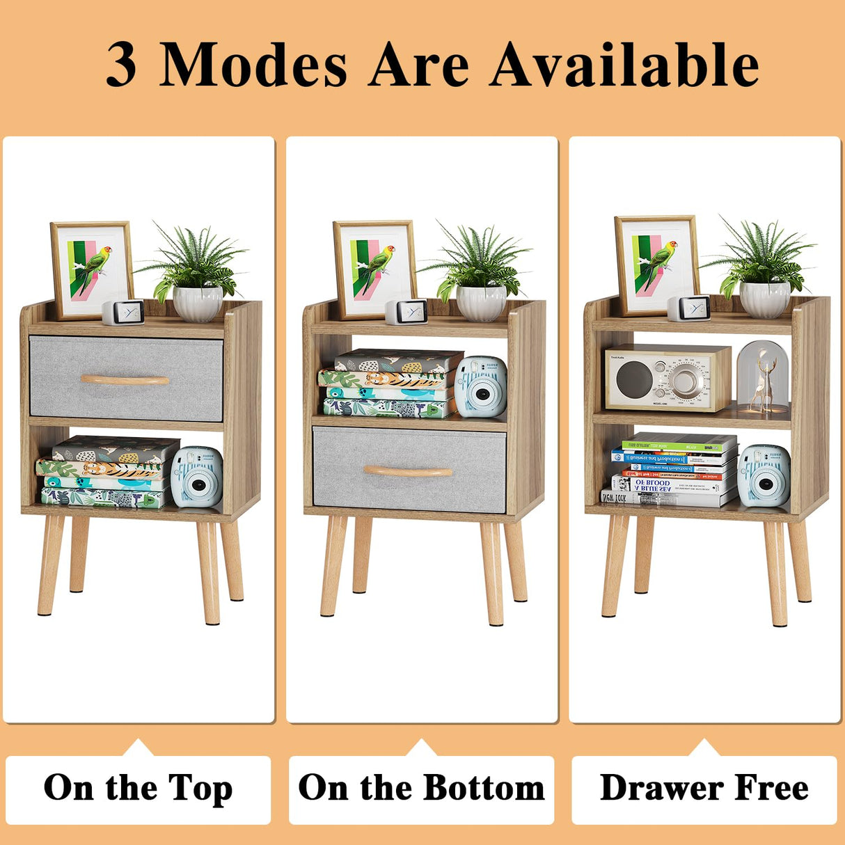 LUCKNOCK Night Stand with Drawer, Modern Nightstand, Bedside Tables, Mid Century Nightstands with Open Storage Shelf, Wood Bedside Table, Small Night Stands for Bedroom, 2-Tier Night Table, Walnut. LUCKNOCK