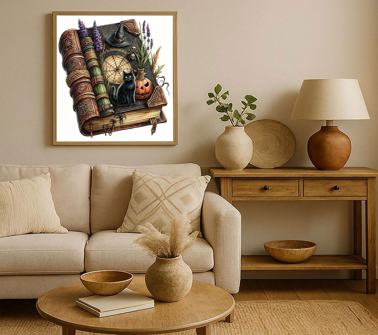 Witch’s Spell Book Diamond Art Kits for Adults-Mystical Halloween 5D Diamond Painting Kits for Beginners Pumpkin,DIY Full Round Drill Gem Art Paint by Diamonds Black Cat,Home Wall Decor 13.7X13.7inch SJDIYSTORE