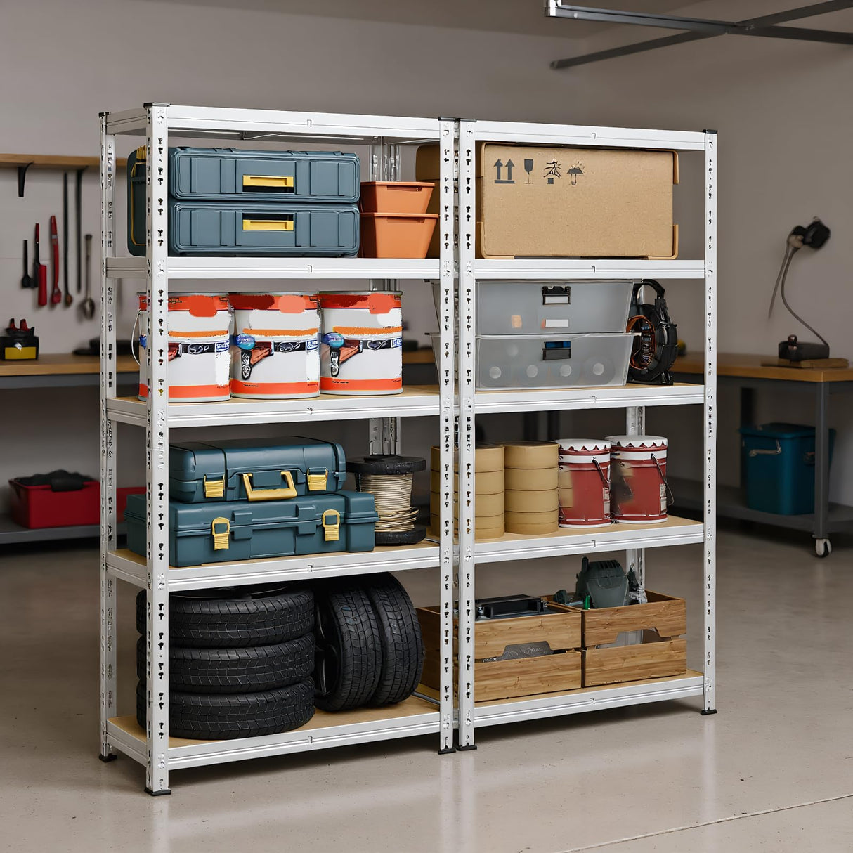 ZEUKMXOO 2200LBS Garage Storage Shelving Unit, 59" H 5-Tier Heavy Duty Storage Shelves, Adjustable Utility Shelf, Metal Rack for Basment Pantry Closet, Garage ZEUKMXOO