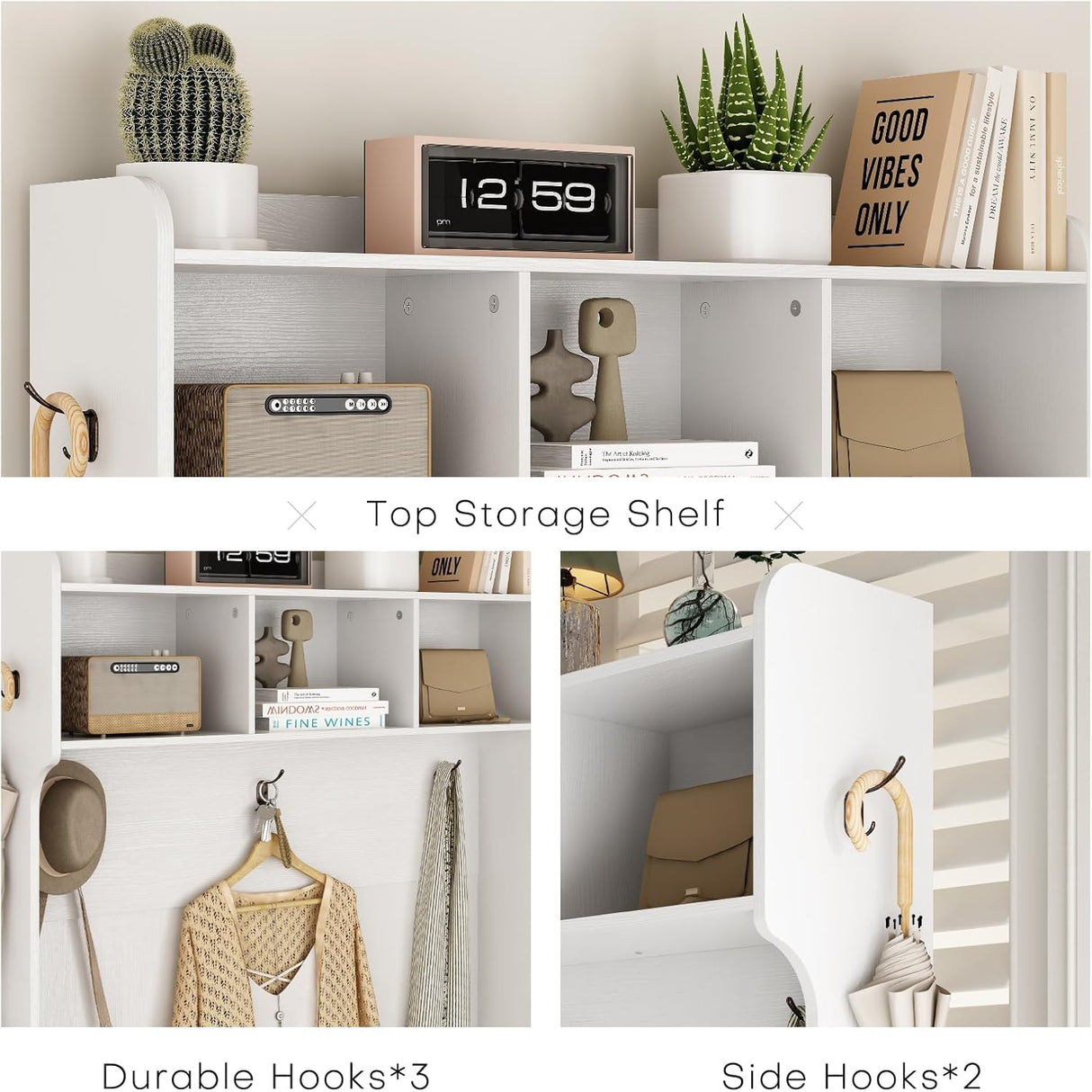 Redlife Entryway Hutch,Hall Tree with Storage Bench, Farmhouse Entryway Bench with Coat Rack, 6-in-1 Coat Rack with Bench, Entrance Organizer with Shoe Storage, Hall Tree with Bench for Hallway Redlifeᅟᅠ