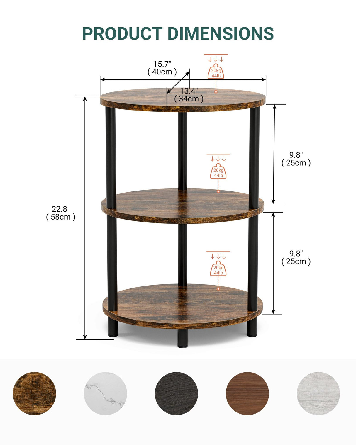RISWER Small Round Side Table - 3-Tier Oval Accent Table for Small Spaces, Rustic Wood and Metal Couch End Table, Nightstand for Bedroom or End Table Living Room, Easy to Assemble, Rustic Brown RISWER