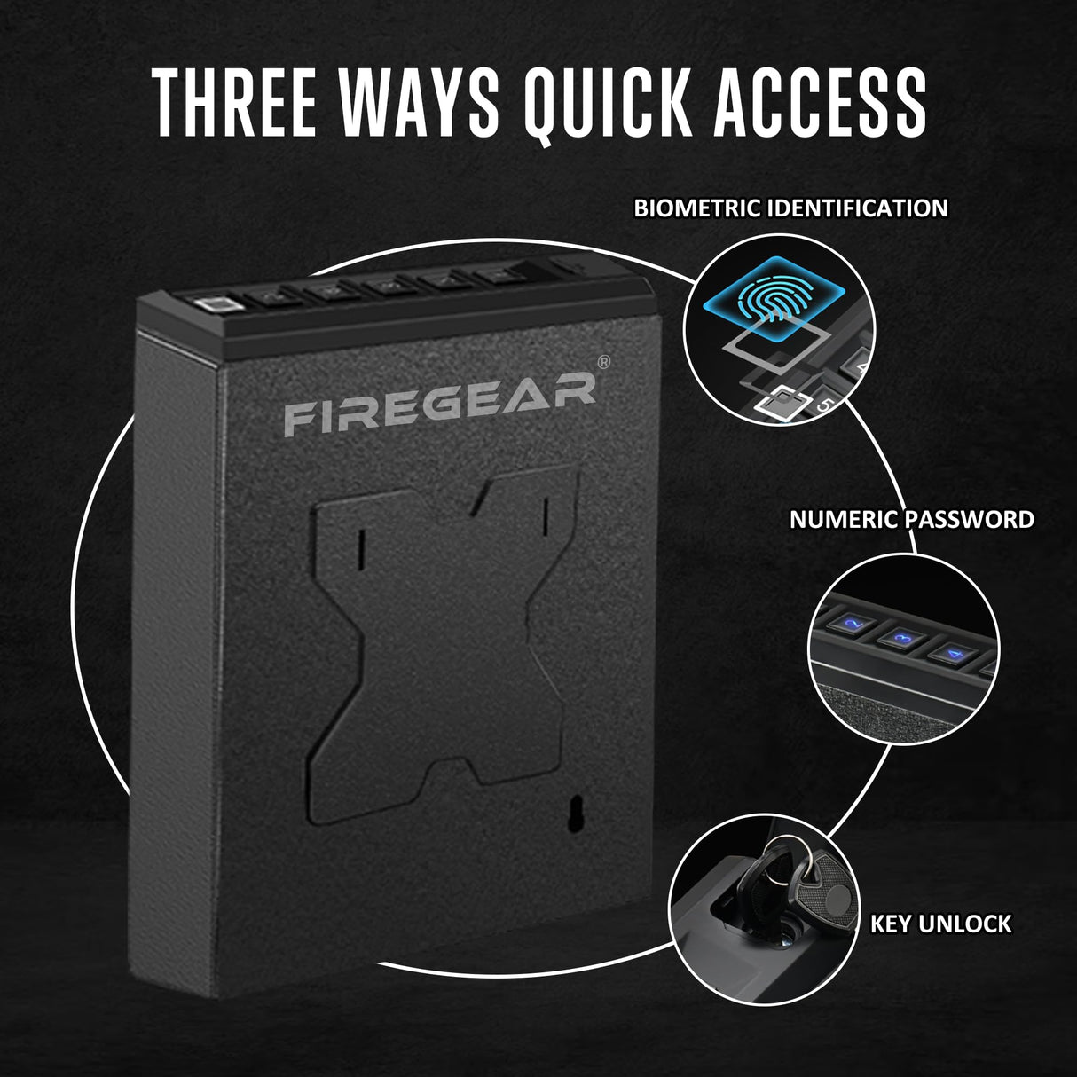 FIREGEAR Gun Safe Biometric Pistol Safe, Quick Access Handgun Safe, Safes for Handgun with Fingerprint, PIN Code, KEY, Mounted Nightstand and Gun Lock FIREGEAR
