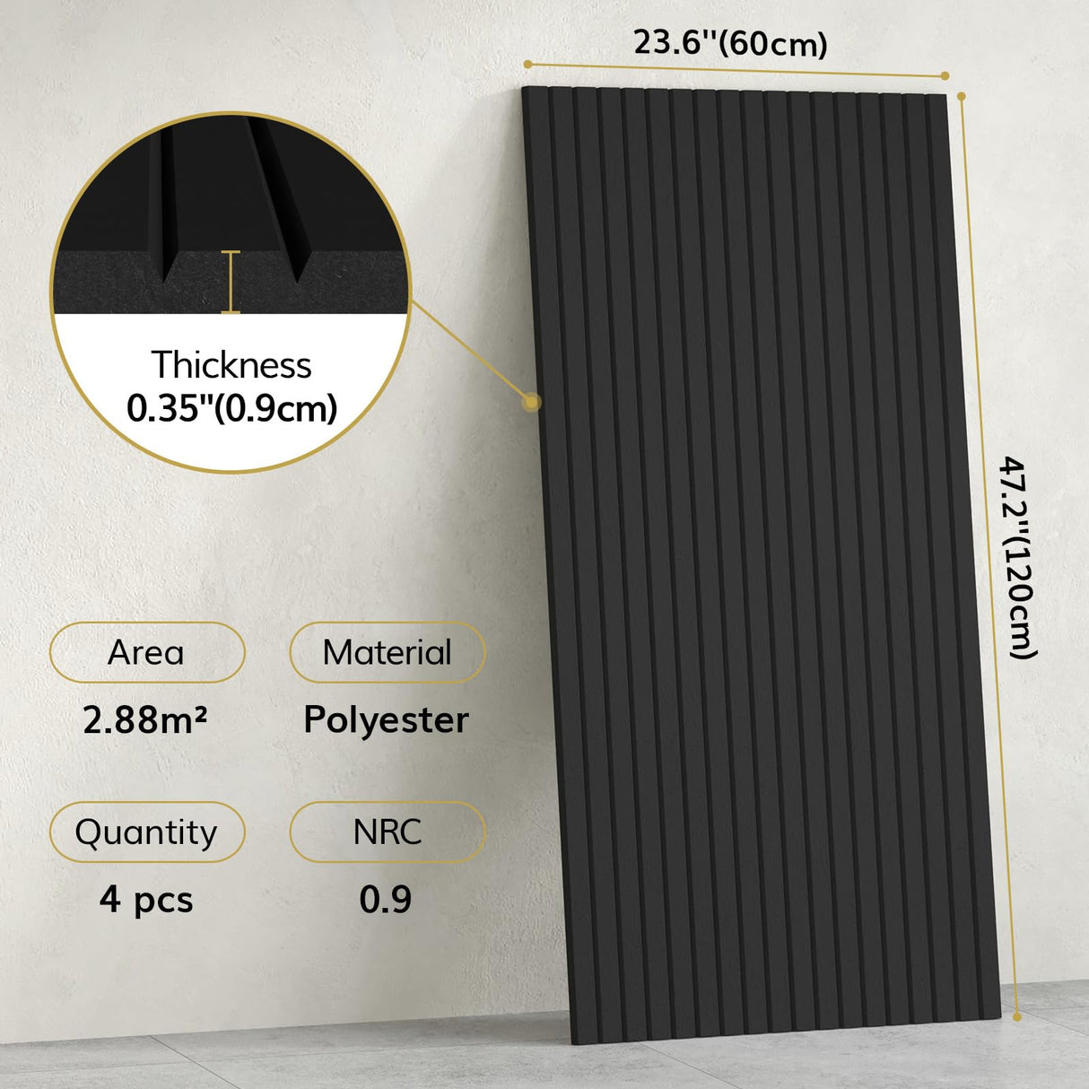 TONOR 4 Pack Large Acoustic Panels,47.2" X 23.6" X 0.35" Acoustical Wall Panel, Self-Adhesive Sound Proof Panels, Decorative Soundproof Wall Panels for Echo Absorption for Home Studio Office, Black TONOR