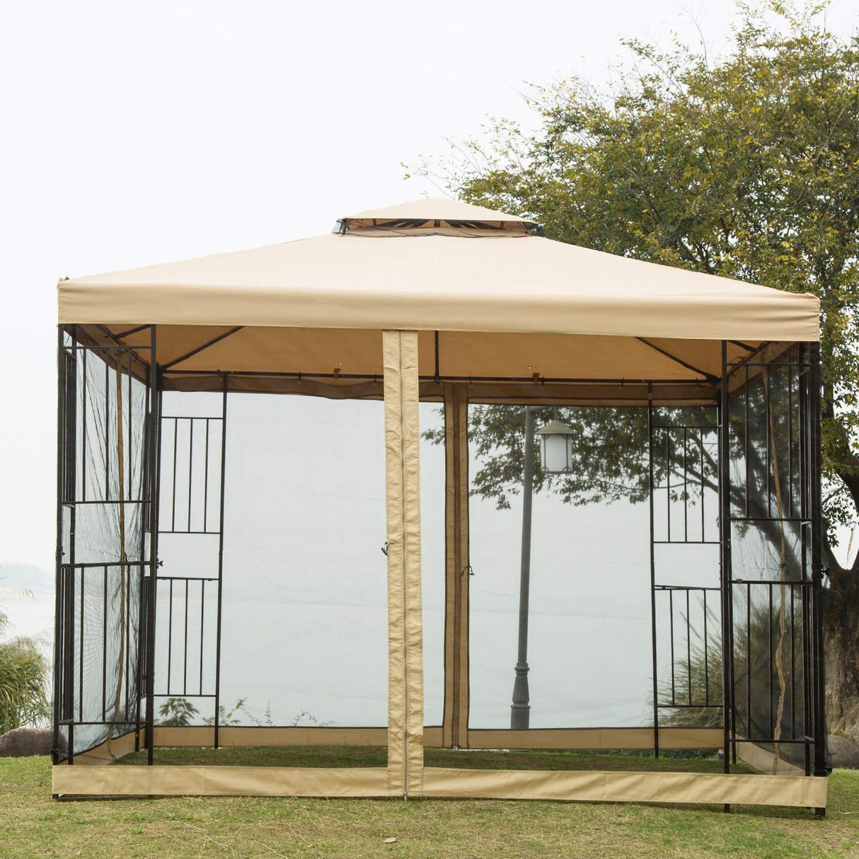 Sunnyglade Garden Gazebo 10' x 10' Patio Backyard Double Roof Vented Gazebo Canopy Sunnyglade