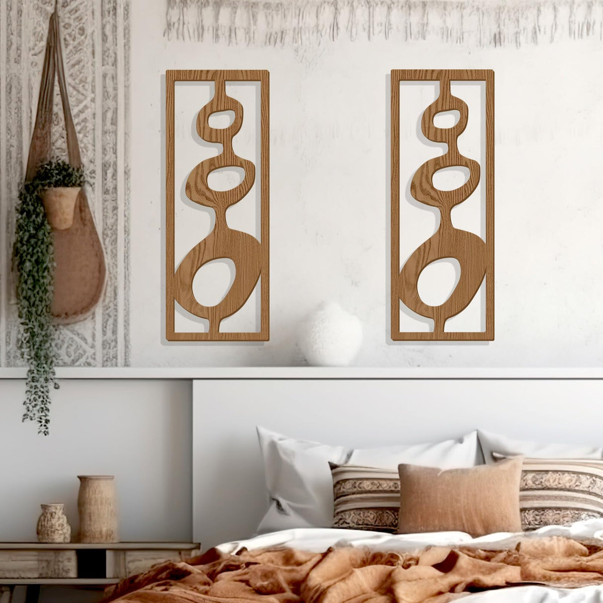 Zzbakress 2 Pcs Mid Century Wall Decor Wooden Mid Century Modern Decor Modern Art Wall Decor Abstract Wall Decor Geometric Wall Art for Home Living Room Bedroom (Style T) Zzbakress