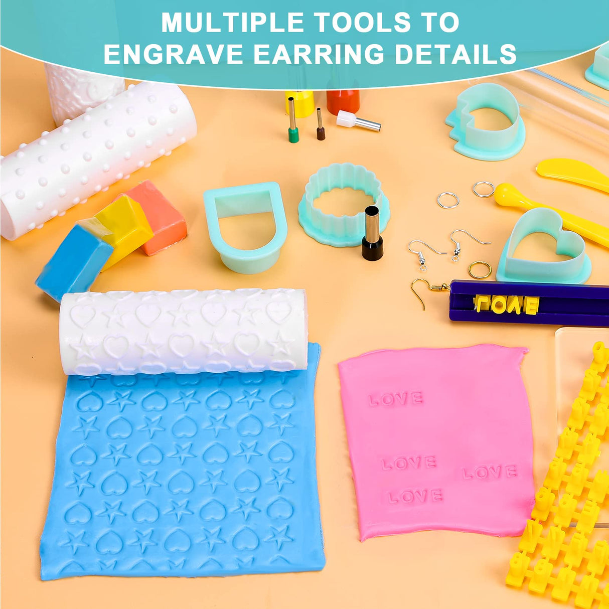 Caydo 177 PCS Polymer Clay Earring Kit with 3-Layer Storage Box, 44 Color Clays, 24 Earring Cutters and Accessories, Instructions Included Caydo