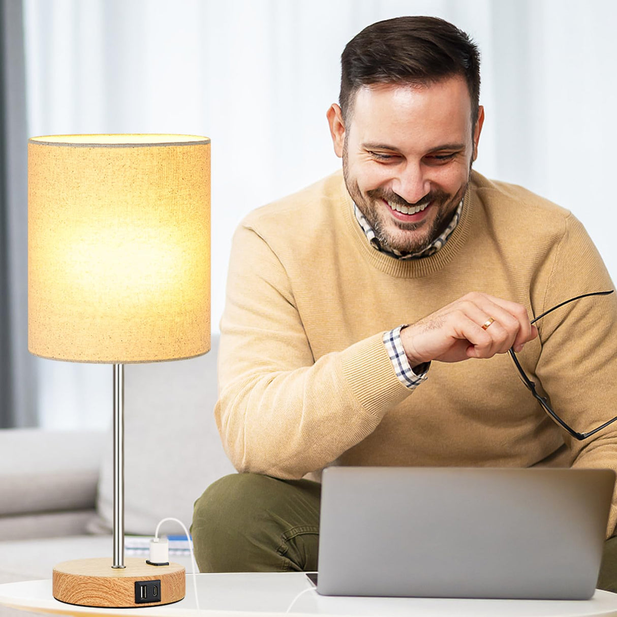 𝟮𝟬𝟮𝟯 𝗡𝗘𝗪 Touch Wood Table Lamps Set of 2, Bedroom Lamps with 2 USB & AC Outlet, 3-Way Dimmable Bedside Nightstand Lamps for Bedroom Living Room Nursery, 800 Lumens 2700K Bulbs Included Lynnoland