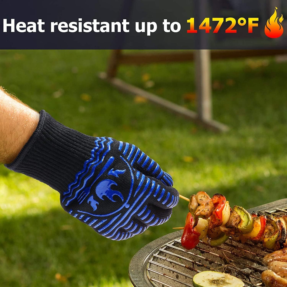 Recoty BBQ Gloves, 1472°F Extreme Heat Resistant Grill Gloves, Non-Slip Food Grade Silicone Oven Mitts Gloves for Kitchen, Cooking, Barbecue, Baking, Smoker (11inch) Recoty