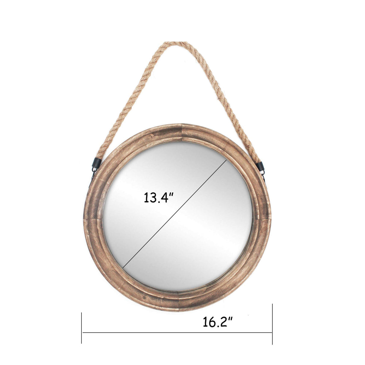 Funly mee 16.2 Inch Rustic Round Decorative Mirror with Solid Wood Frame&Rope Hanging,Farmhouse Antique Wall Decor (L) Funly mee