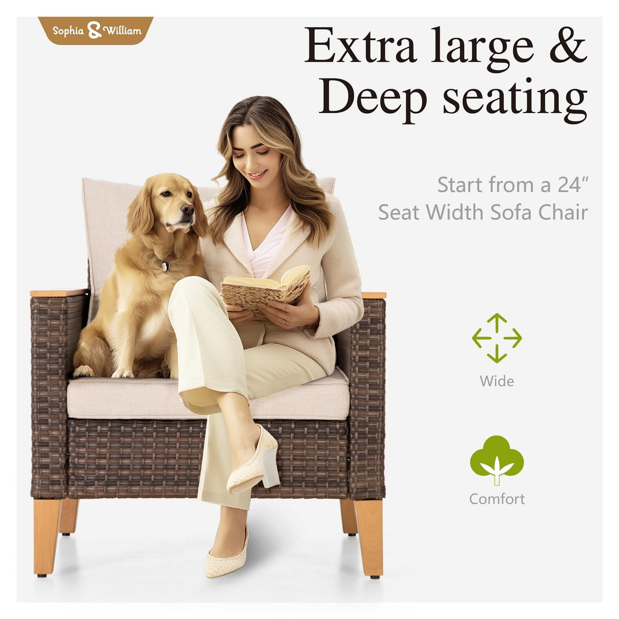 Sophia & William Wicker Patio Furniture Set, Outdoor Rattan Sectional Sofa 9 Piece Patio Conversation Set with 4 x Corner Sofa, 2 x Single Sofa, 1 x Armless Sofa, 2 x Ottoman for Deck, Backyard Sophia & William