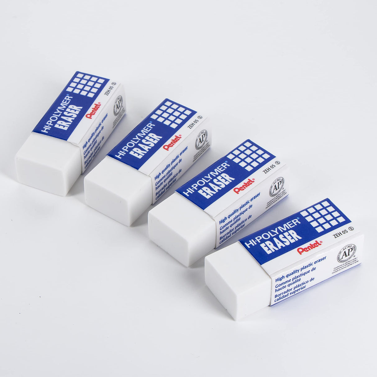 Pentel Hi-Polymer Block Eraser Small White, Pack of 4 (ZEH05BP4) Pentel