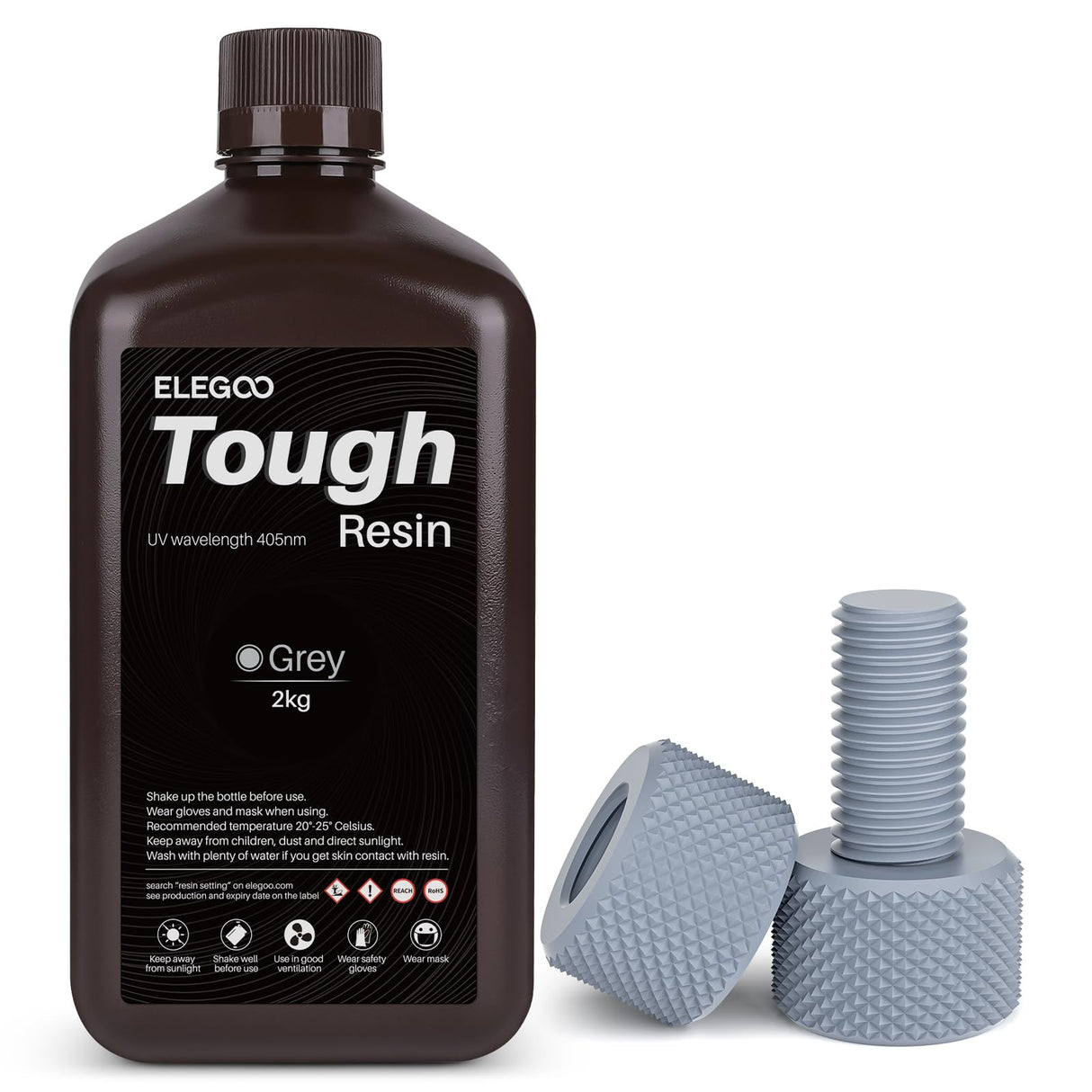 ELEGOO Tough Resin, 3D Printer Resin with High Impact Resistance and High Toughness, High Precision 3D Printing Resin for High Performance Printing, 3D Resin for DLP LCD 3D Printers, Grey 2000g ELEGOO