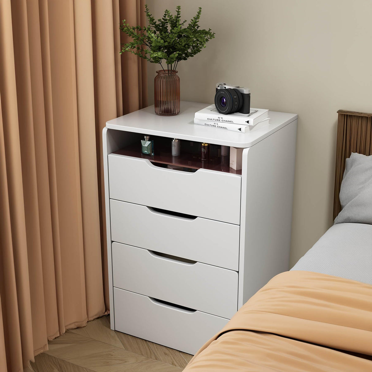 3 in 1 Vanity Desk with Plip Top Mirror, Small Vanity Desk Set with Storage Chair, Compact Makeup Vanity Desk with Visible Glass Desktop, for Bedroom, Apartment, Cloakroom, White (Basic Small Size) RIDFY