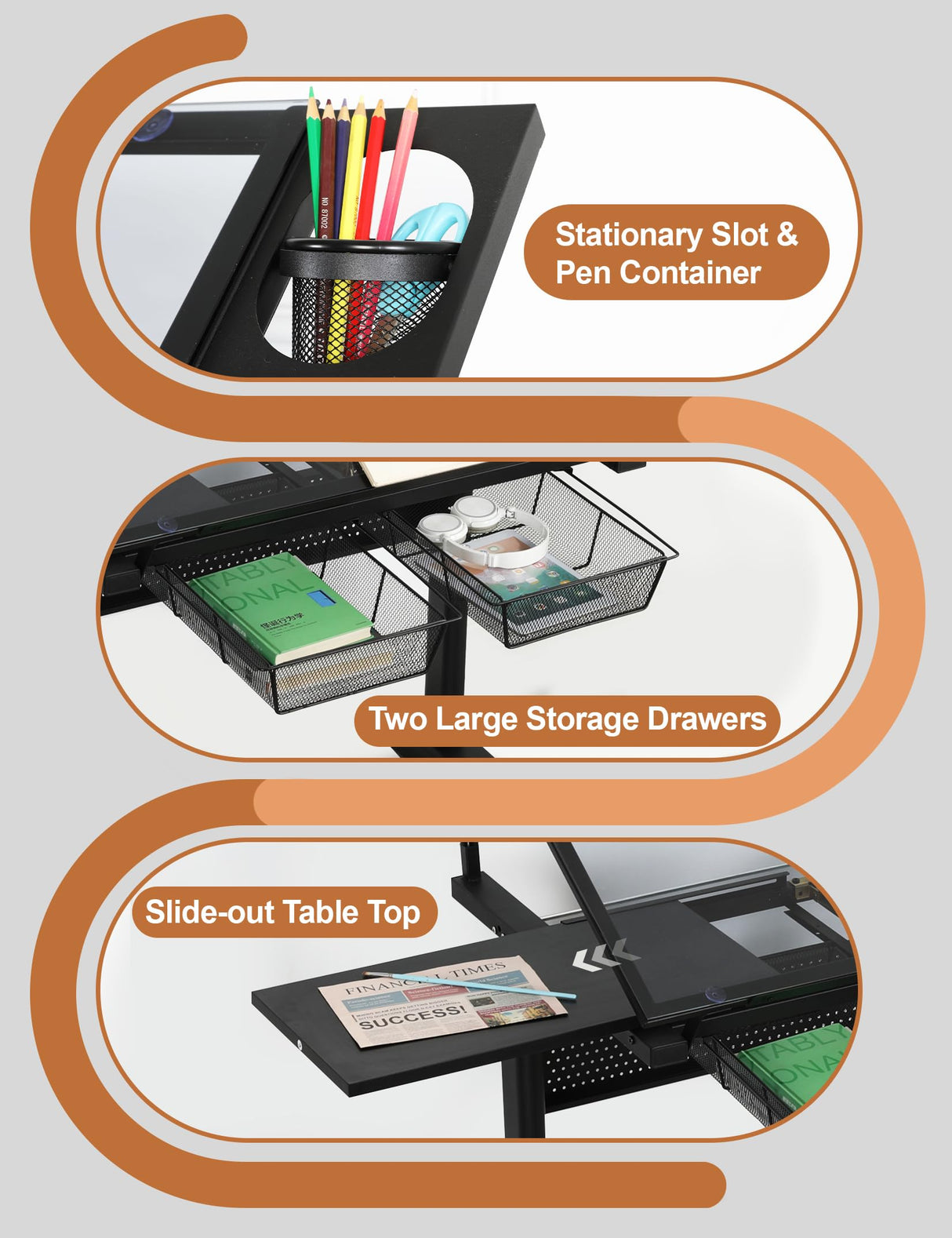 Msaleen Upgraded Glass Drafting Table Desk – Adjustable Height Adjustable Drawing Desk Craft Work for Artists and Designers (Black, 29.52''- 41.33'' H) Msaleen