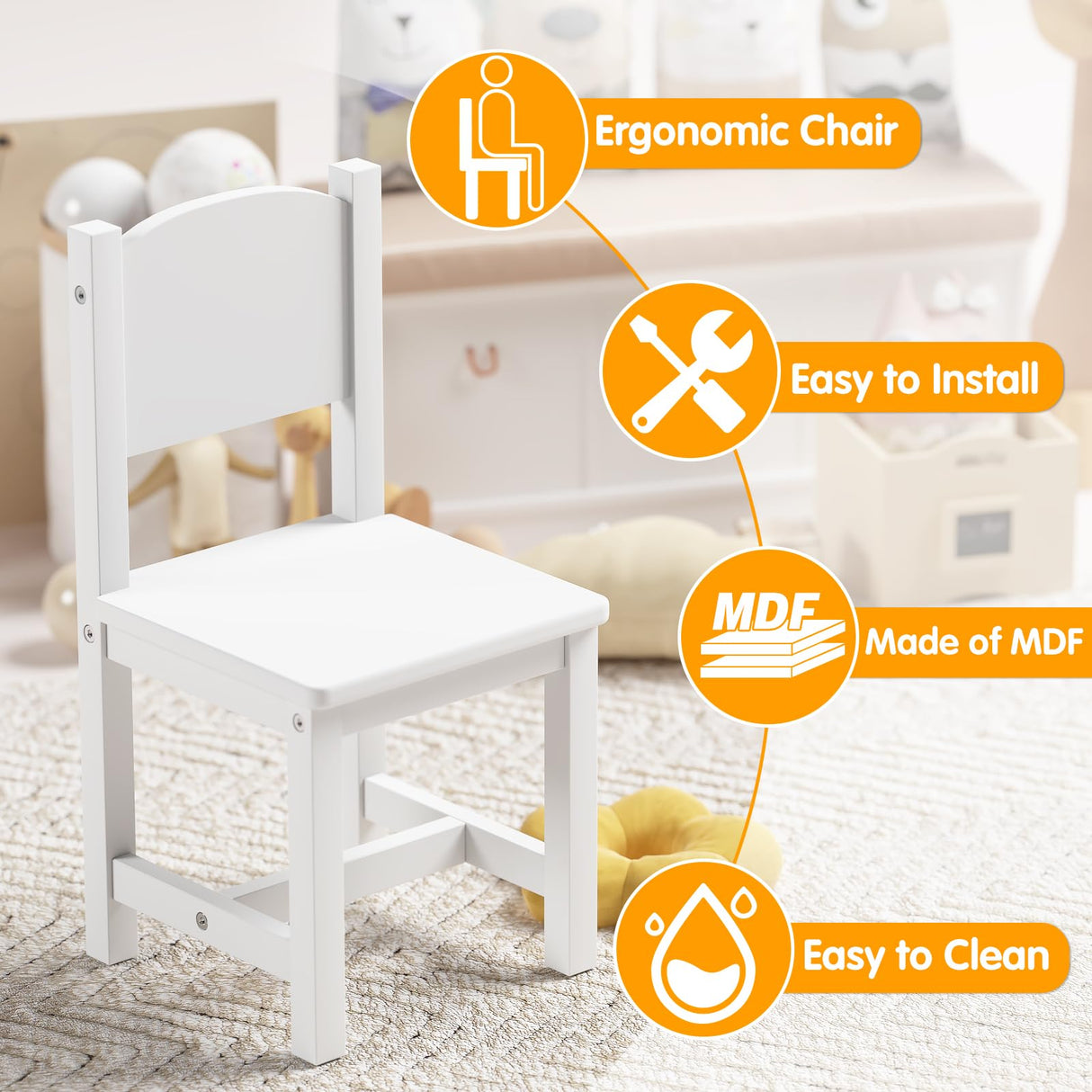 Timy Toddler Wooden Chair Pair, Kids Furniture for Eating, Reading, Playing 2 Pack (White) Timy