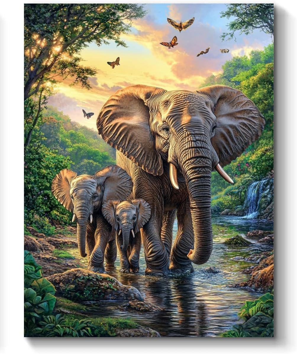 Elephant Family Paint by Numbers Kit for Adults, 16"x20" Canvas Painting Kit for Beginners, Modern Aesthetic DIY Paint by Number on Canvas for Home Wall Decor 148 Generic