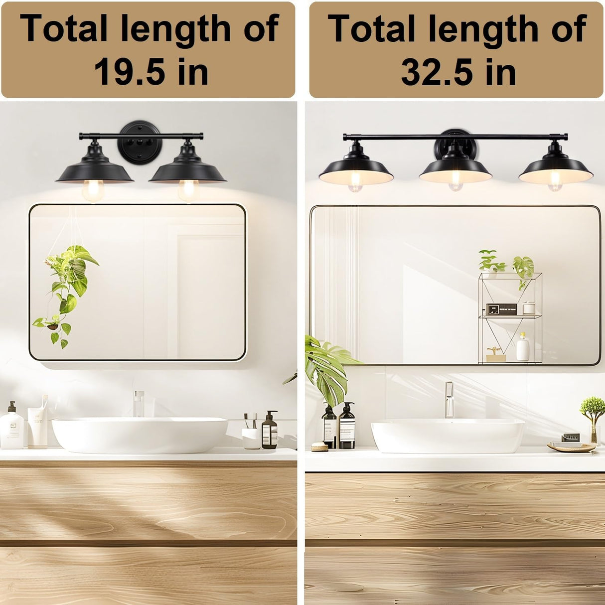 Adcssynd Farmhouse Vanity Light, 2-Lights Farmhouse Bathroom Light Fixtures Black Finish Metal, Rustic Vanity Lights for Bathroom, 20 Inch Wall Sconce Over Mirror Cabinet Adcssynd