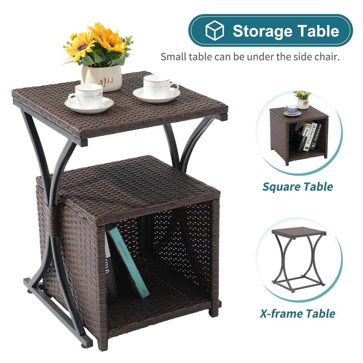 OC Orange-Casual 6 Piece Patio Wicker Furniture Set, Balcony All Weather Rattan Chair, with Space Saving Ottoman, Resin Nesting Coffee Table, Modern Design, Blue OC Orange-Casual