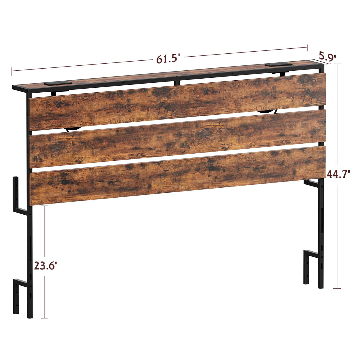Tatub Queen Size Headboard Only, LED Wooden Headboard with 2 Charging Outlets, Rustic Flat Wood Panel Head Board Queen with Bed Frame Adjustable Adapter, Easy Assembly, Rustic Brown Tatub