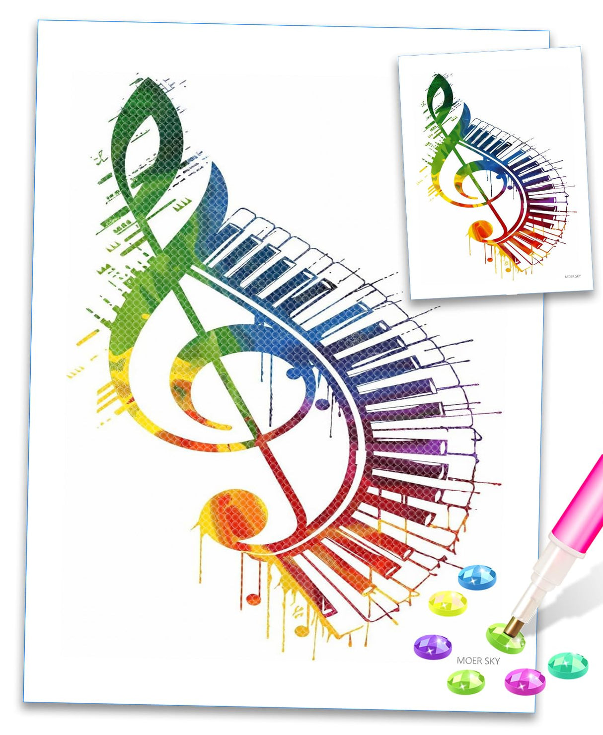 MOER SKY 5D Diamond Painting Kits for Adults The Music Note with Piano Keys in Rainbow Colors Diamond Art Kits DIY Full Round Drill Musical Note with Diamonds Gem Art Help Relieve Stress 12x16 inch MOER SKY