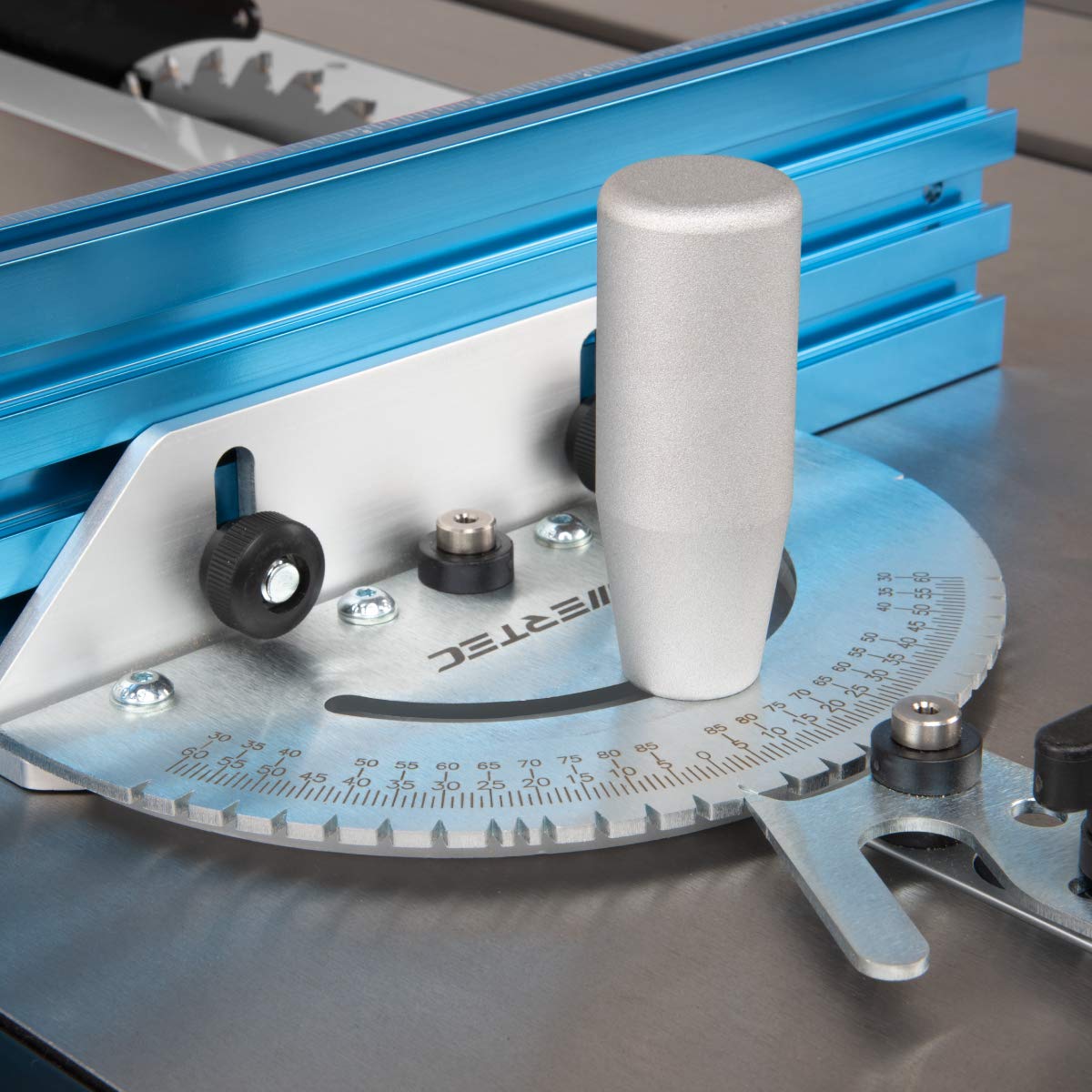 POWERTEC Universal Table Saw Miter Gauge and Aluminum Miter Bar, 27 Angle Stops Miter Gauge, Works w/Table Saws, Band Saw, Router Table (71142) POWERTEC
