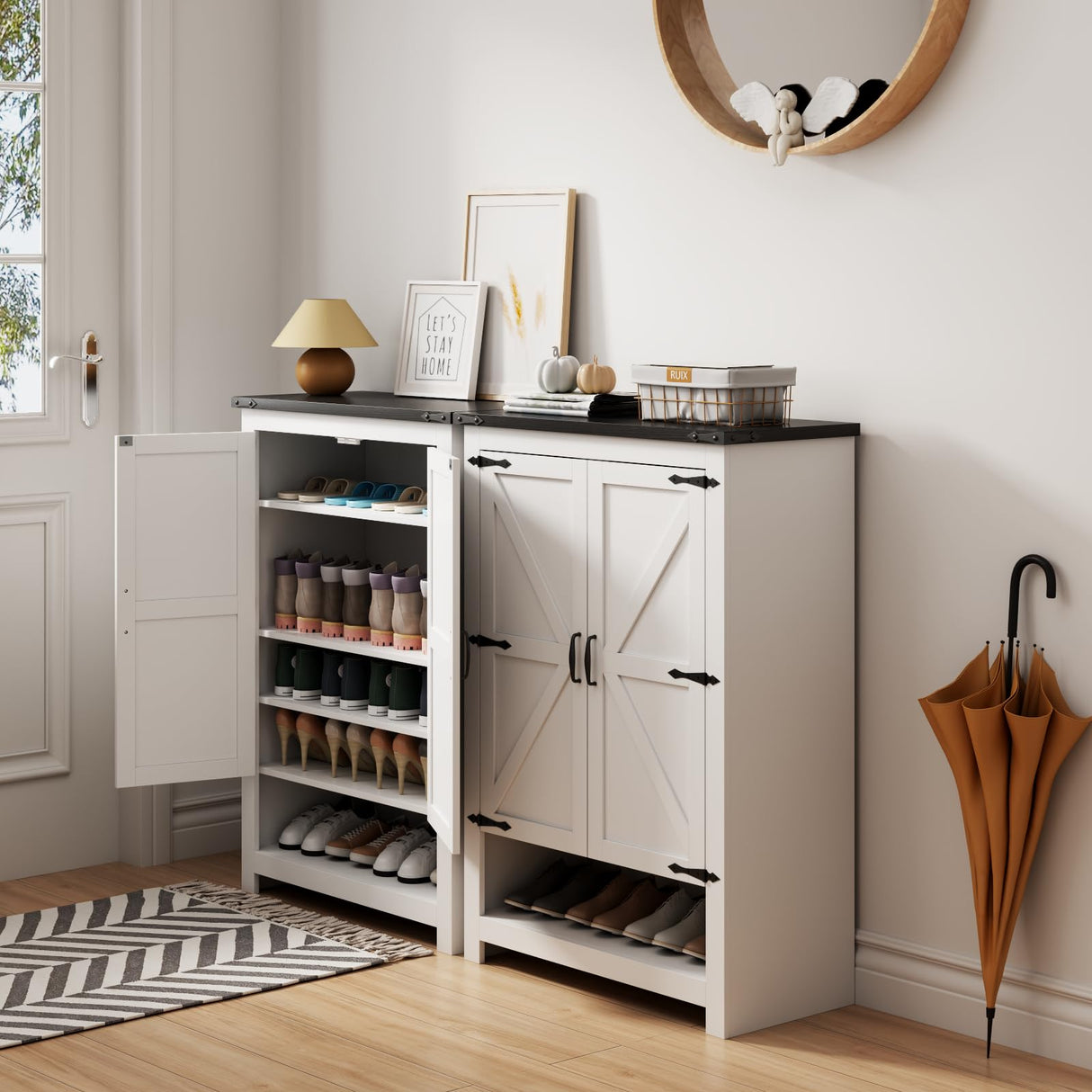 Loomie Shoe Cabinet with Doors, 7-Tier 28 Pair Shoe Cabinet Storage for Entryway, Hidden Narrow Shoe Cabinets with Adjustable Shelves, Slim Thin Shoe Rack Organizer for Hallway, Living Room, White Loomie