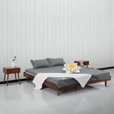 NTC Fly Dark Walnut Wooden Bed Frame Without Headboard - Effortless Assembly, Silent Slats, 1000 Lb Capacity, Queen Size