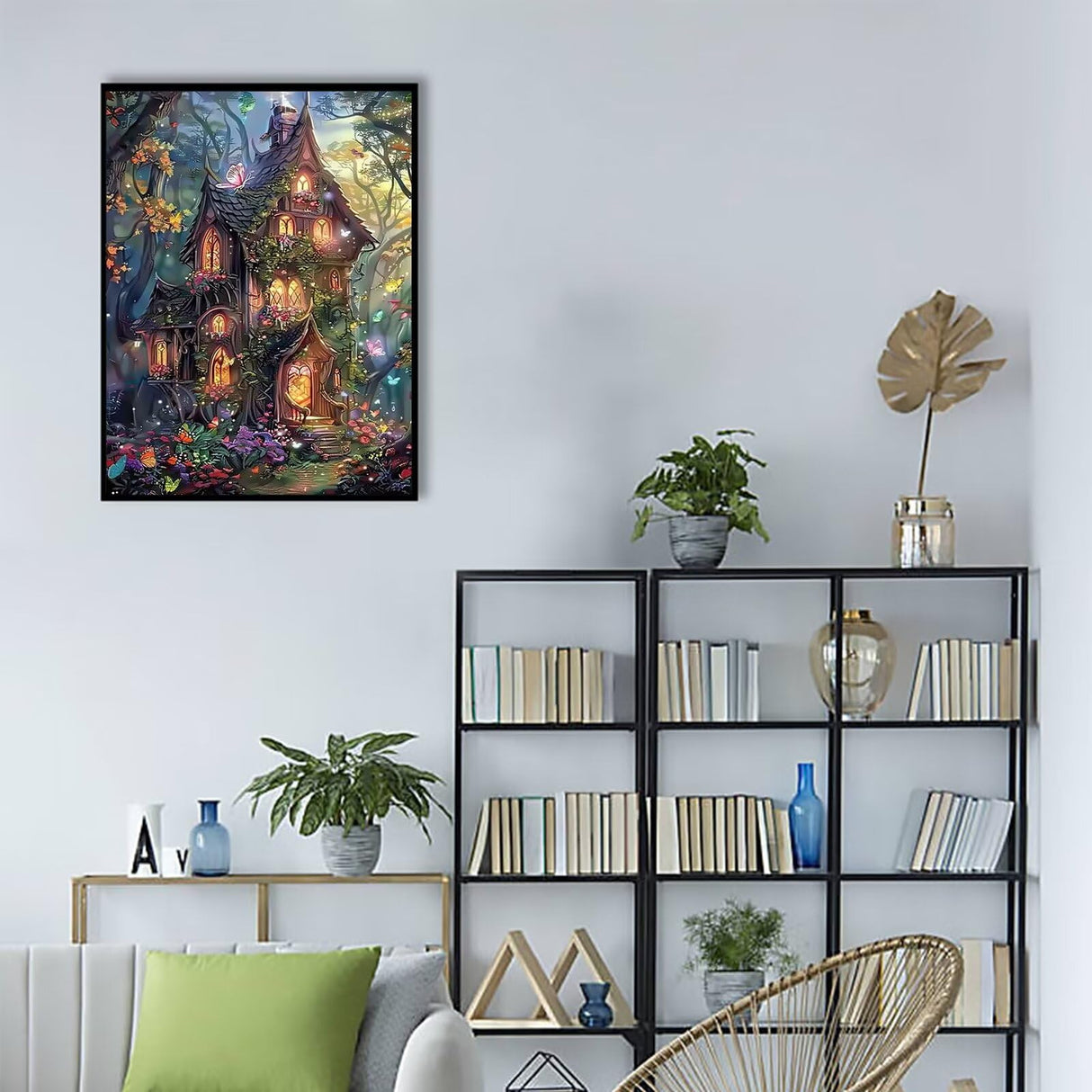 Movstrb Adult Landscape Diamond Painting, Enchanted Cottage 5D Adult Diamond Art Kit, Beginner Full Diamond Diamond Painting Gemstone Art Kit for DIY Crafts 12x16 Inch Movstrb