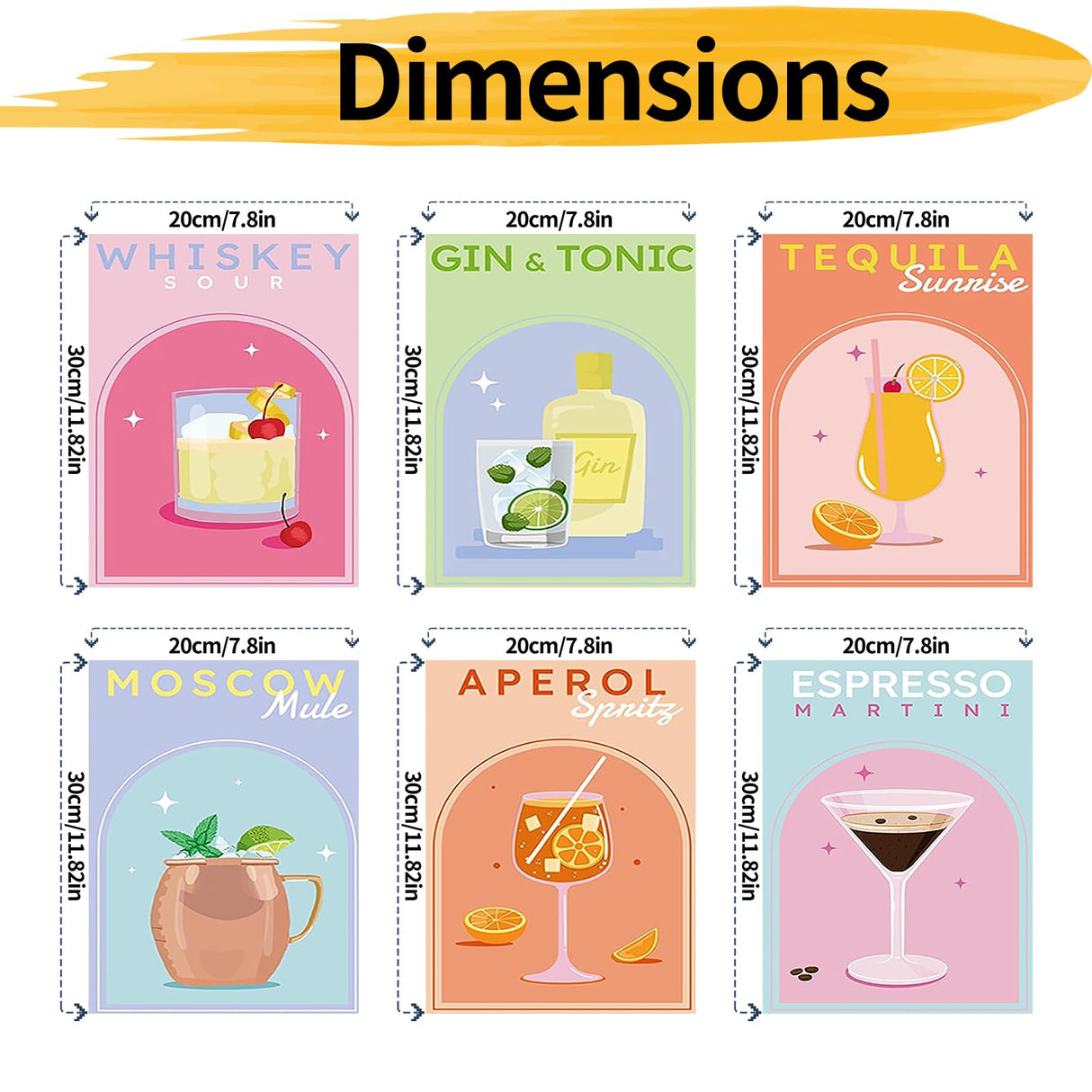 YALKIN 6 Packs Paint by Number Kits for Adults Beginners, DIY Acrylic Painting by Number Kits on Canvas Without Frame, Cocktail Adults Paint by Number for Home Wall Decor Gifts 20x30CM/7.8x11.8IN YALKIN