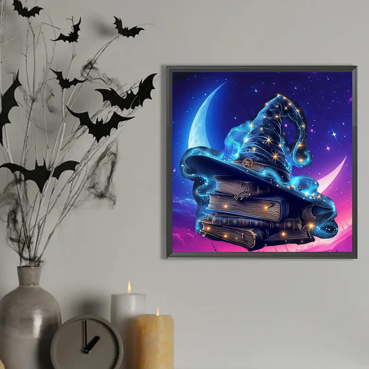 croshom Diamond Art Kits for Adults, Halloween Magic Hat Diamond Painting Kits, 5D DIY Diamonds Art Painting Kit, Full Round Drill for Home Wall Decor Gifts 14" x 14" croshom