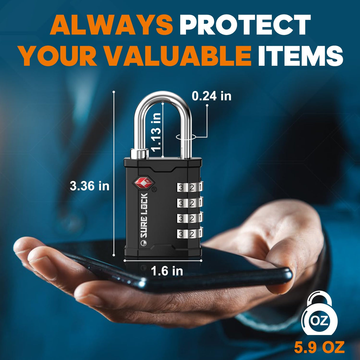 SURE LOCK TSA Accepted Heavy Duty Big Combination Luggage Padlock for Gun Cases, Transporting Equipment Cases in Trade Show, Music and Medical Industries (2, Black) SURE LOCK