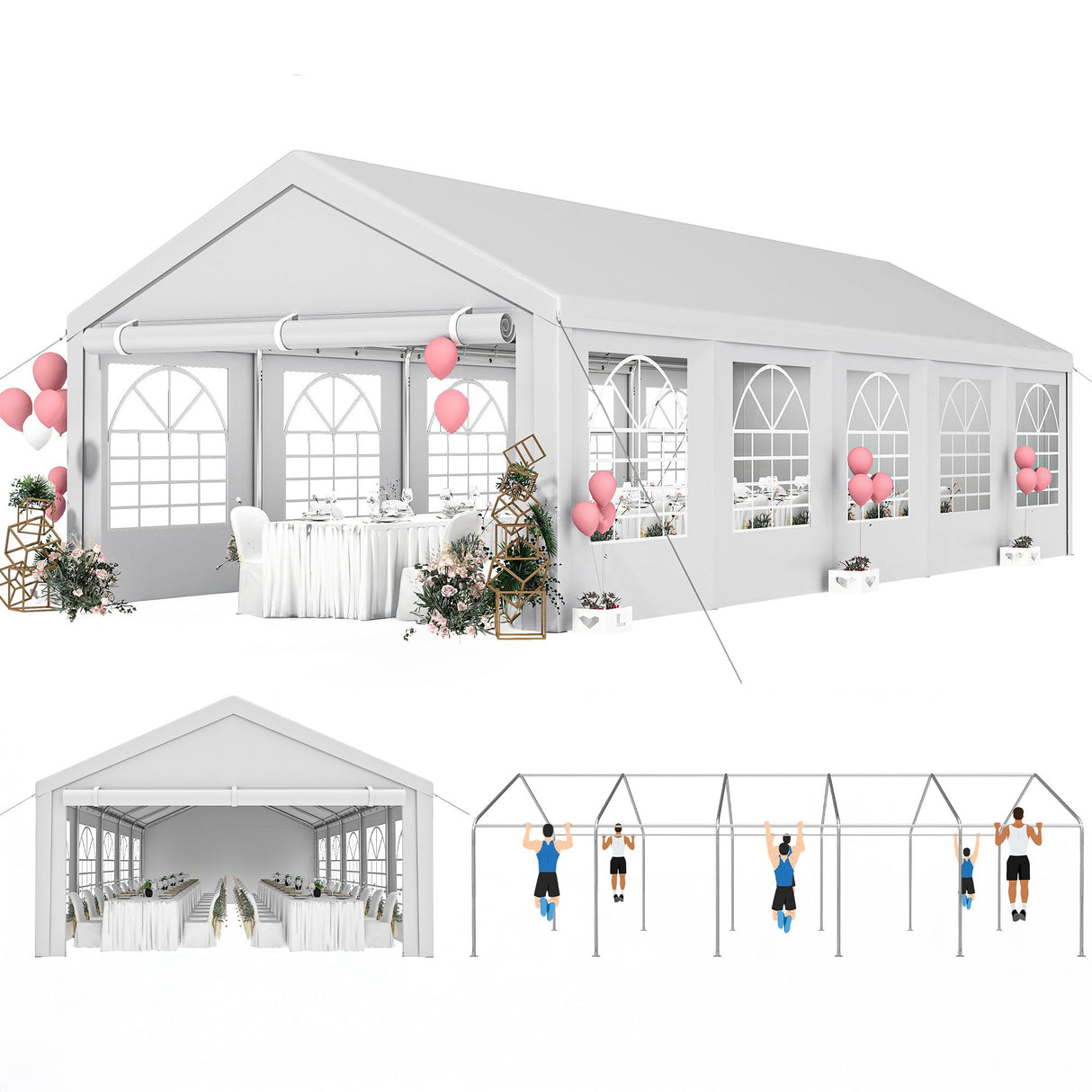 YITAHOME 16x32ft Heavy Duty Party Tent Outdoor Wedding Tent Canopy Event Shelters Upgraded Galvanized Steel Carport with Removable Sidewall Windows for Commercial and Parties, White YITAHOME