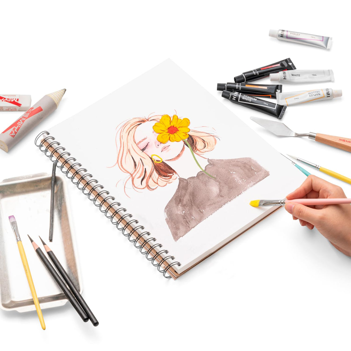 HIMI Mix Media Paper Pad 9X12''(180g/m²) 40 Sheets Mix Paper Pad, Side Wire Bound, Fine Texture, in Gouache Acrylic Art Pad for Sketching, Ink Sketch Book, Art Supplies Drawing Pad Gift (Pink) HIMI